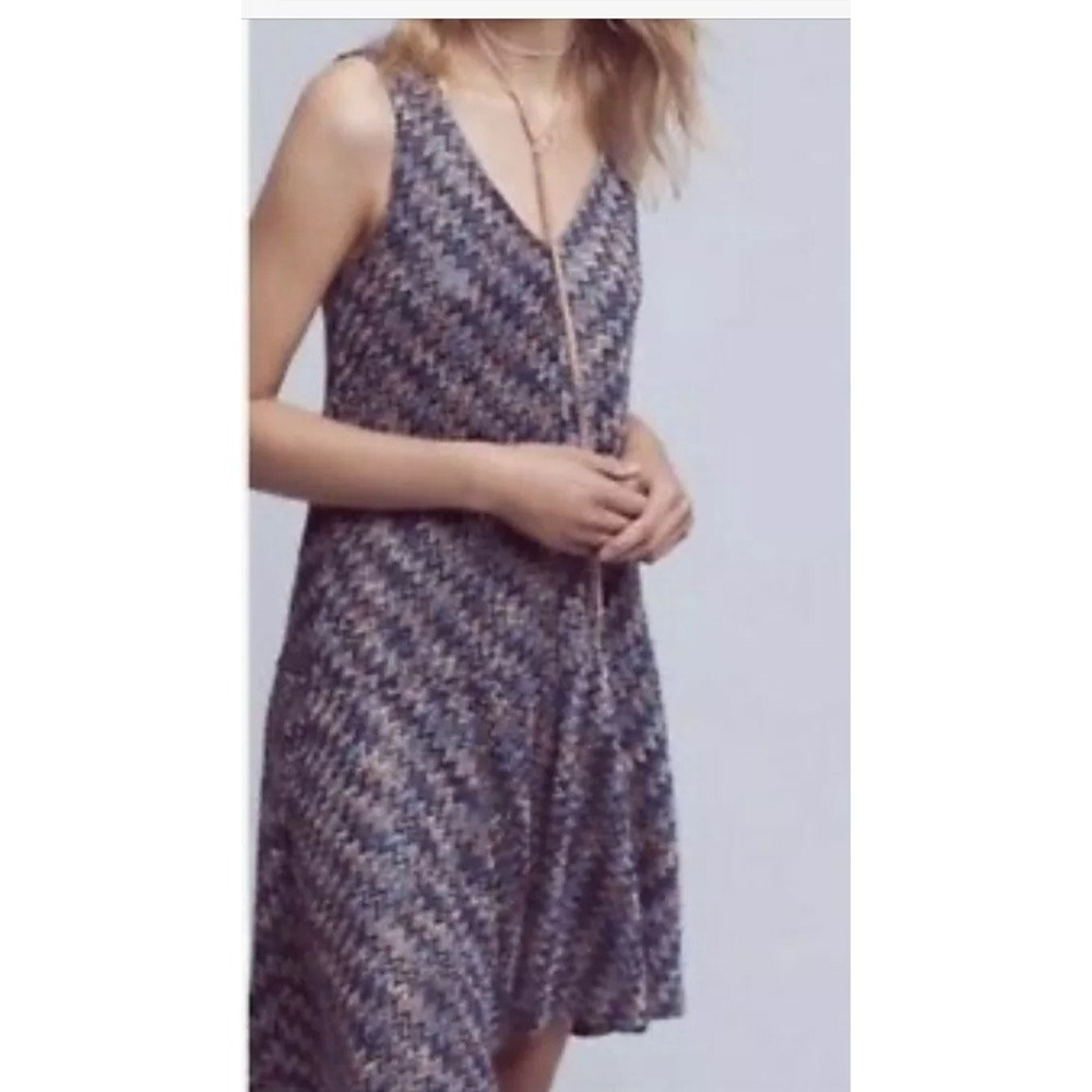 New Maeve Anthropologie Chevron Flounce Knit Shift Dress XSP Multicolor